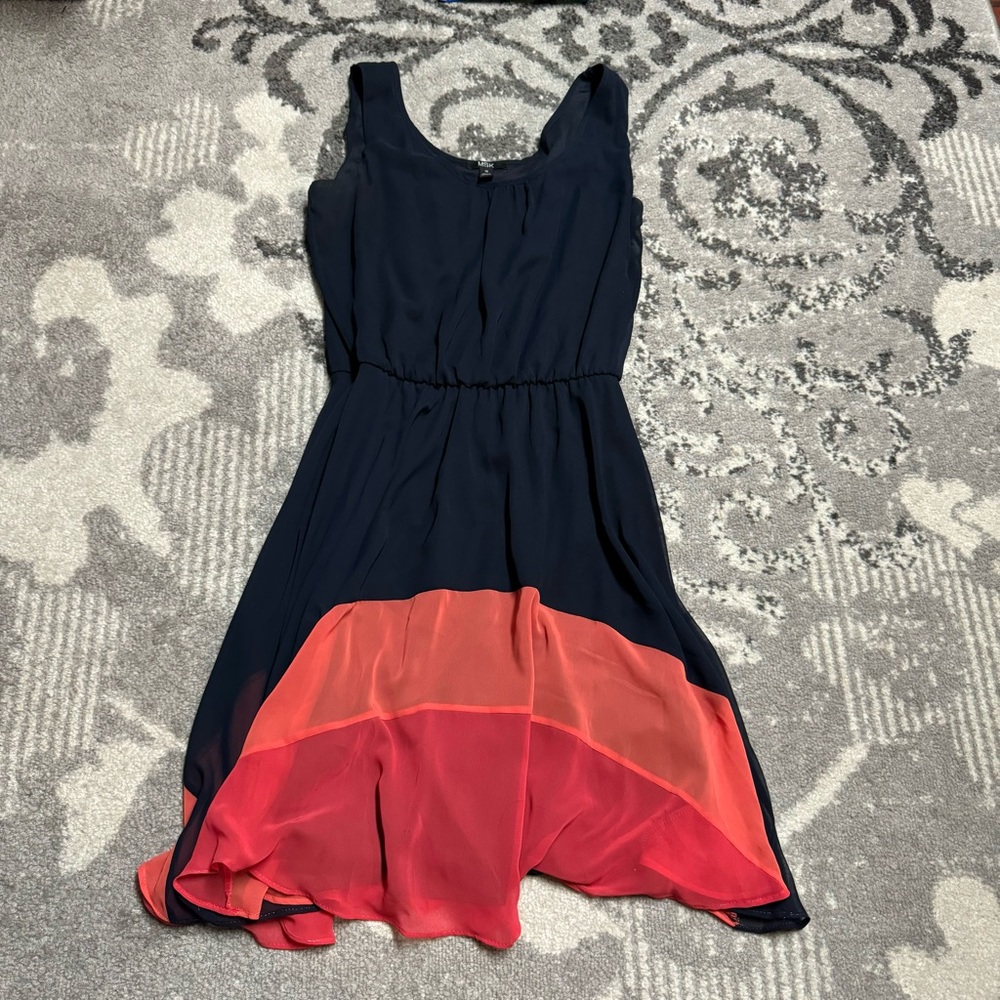 MSK Navy Blue Chiffon Overlay Scoop neck Dress